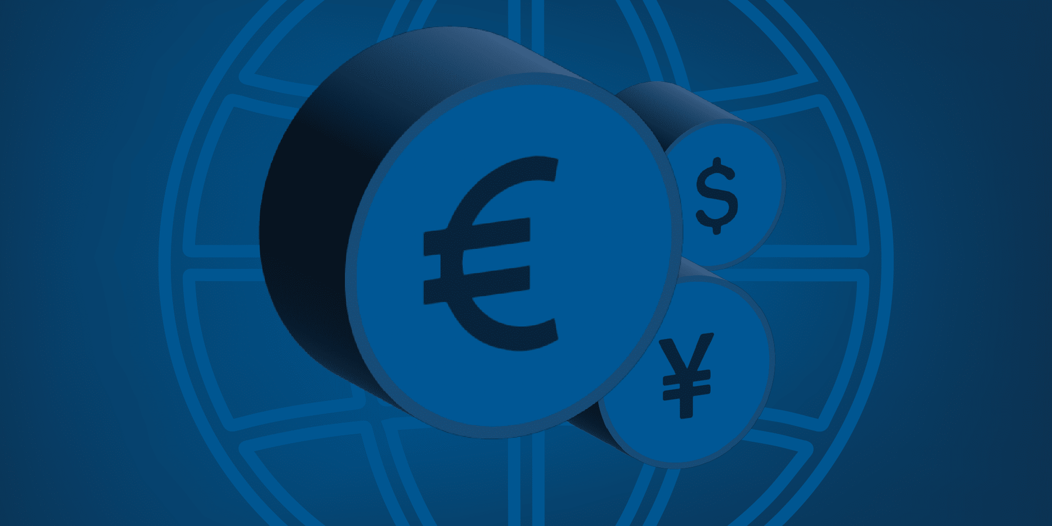 A blue background with three different currencies.